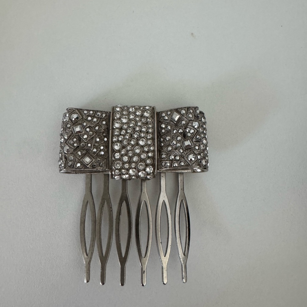 CHANEL Silver Hair Clip with Crystal Accents